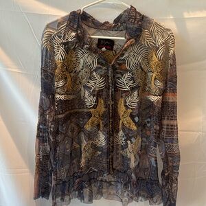 🕊️ Johnny Was BIYA Sheer Embroidered Blouse – Size M
